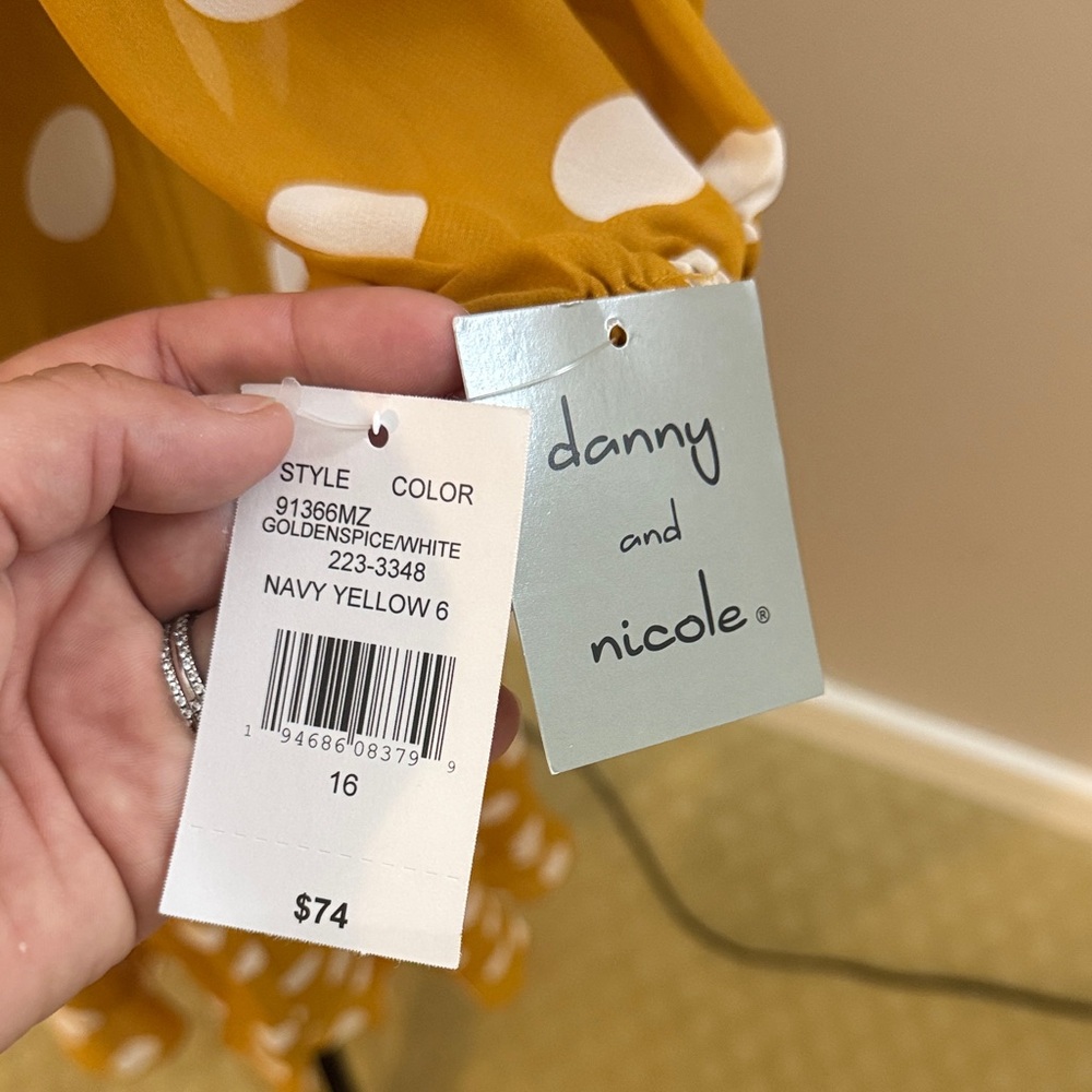 Polka Dot Faux Wrap Dress in Mustard - Picture 3 of 3